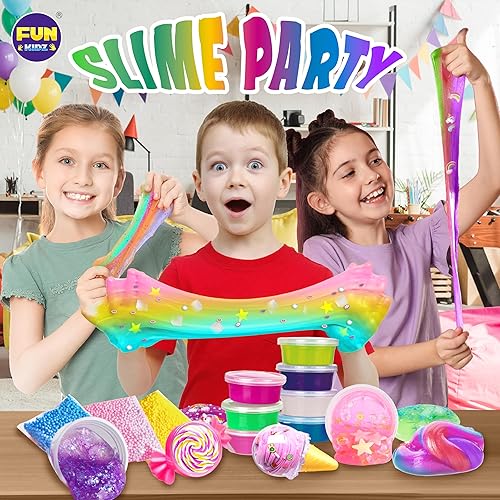 Miniatura 7 de FunKidz - Kit de 33 tazas de slime jumbo para niños, paquete de slime prefabricado para bricolaje, suave, nube, transparente, mantequilla,