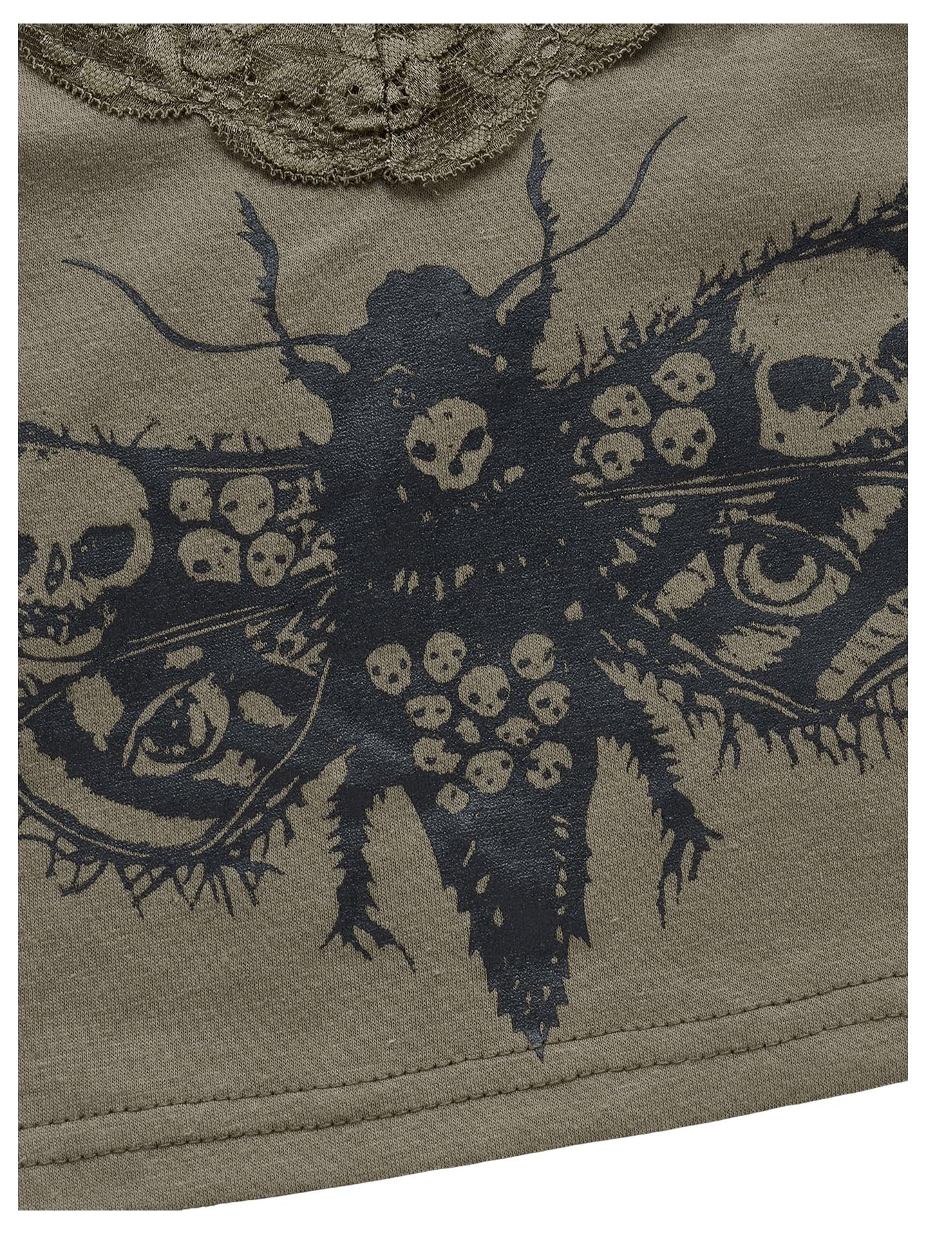 SHENHE Women's Butterfly Skull Print Contrast Lace Spaghetti Strap Sleeveless Cami Tank Crop Tops: Medium Army Green