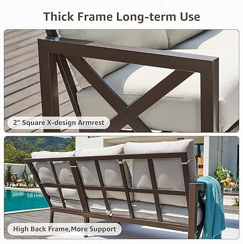 Miniatura 4 de NATURAL EXPRESSIONS Juego de muebles de patio de 6 piezas muebles seccionales de metal para exteriores juego de conversación de patio en forma de L