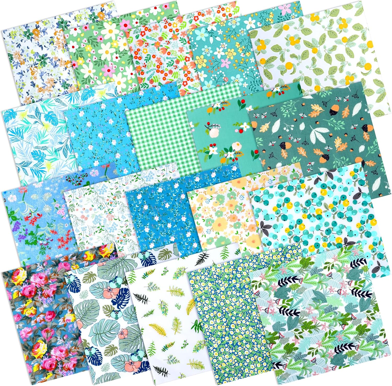 100 Pcs 10 x 10 Inch Green Floral Cotton Fabric Squares for Quilting Sewing