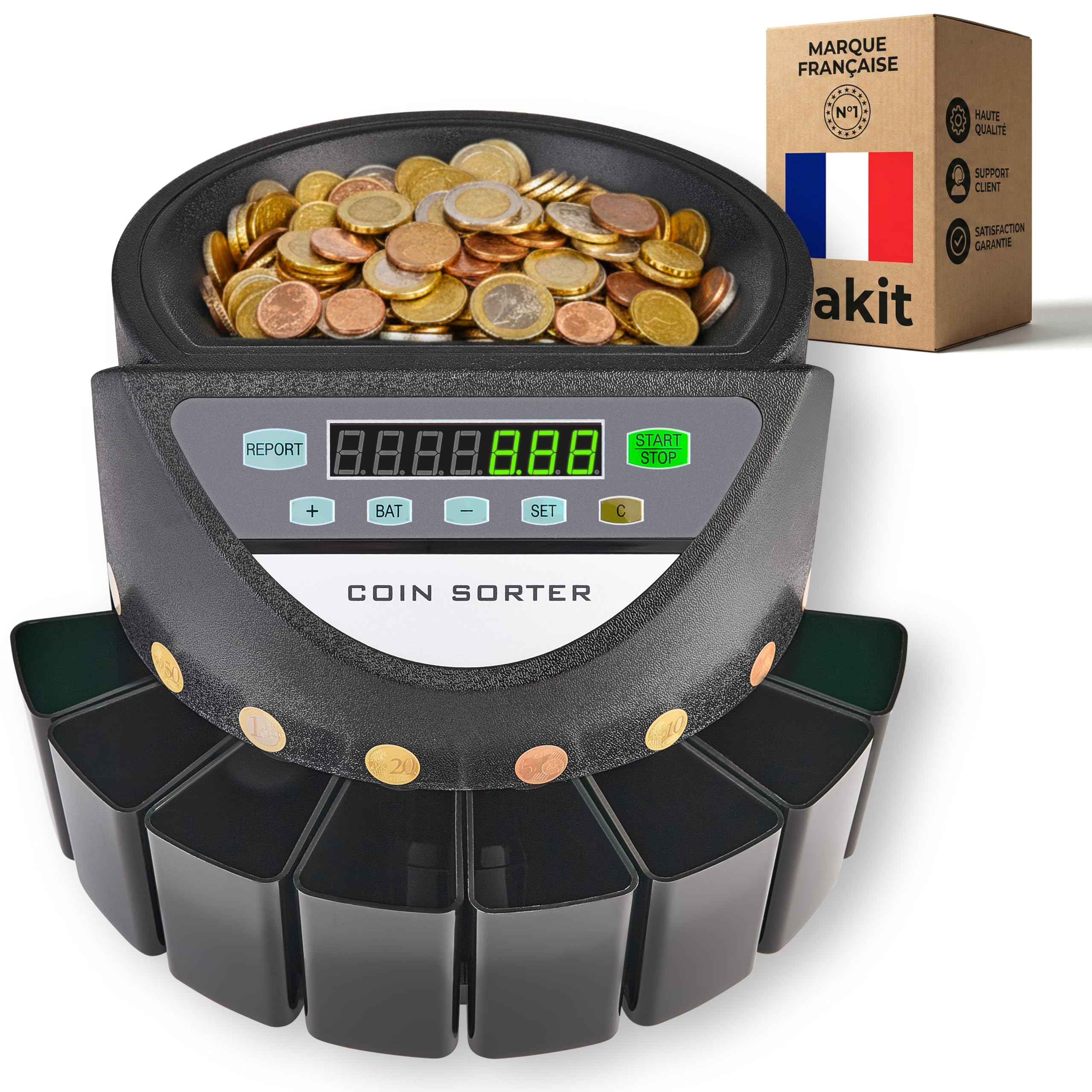 Compteuse Monnaie Euro 300 pcs/min 700 Pièces Écran LED 8 Bacs Compteur Trieur Automatique