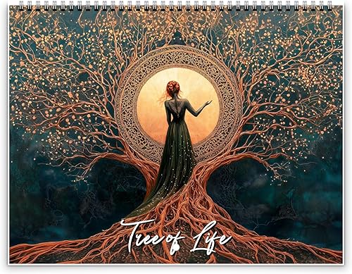 Calendario de pared del árbol de la vida 2026 - Encantadores diseños místicos con festividades (clásico de plegado medio, grande de 11 x 17 pulgadas)