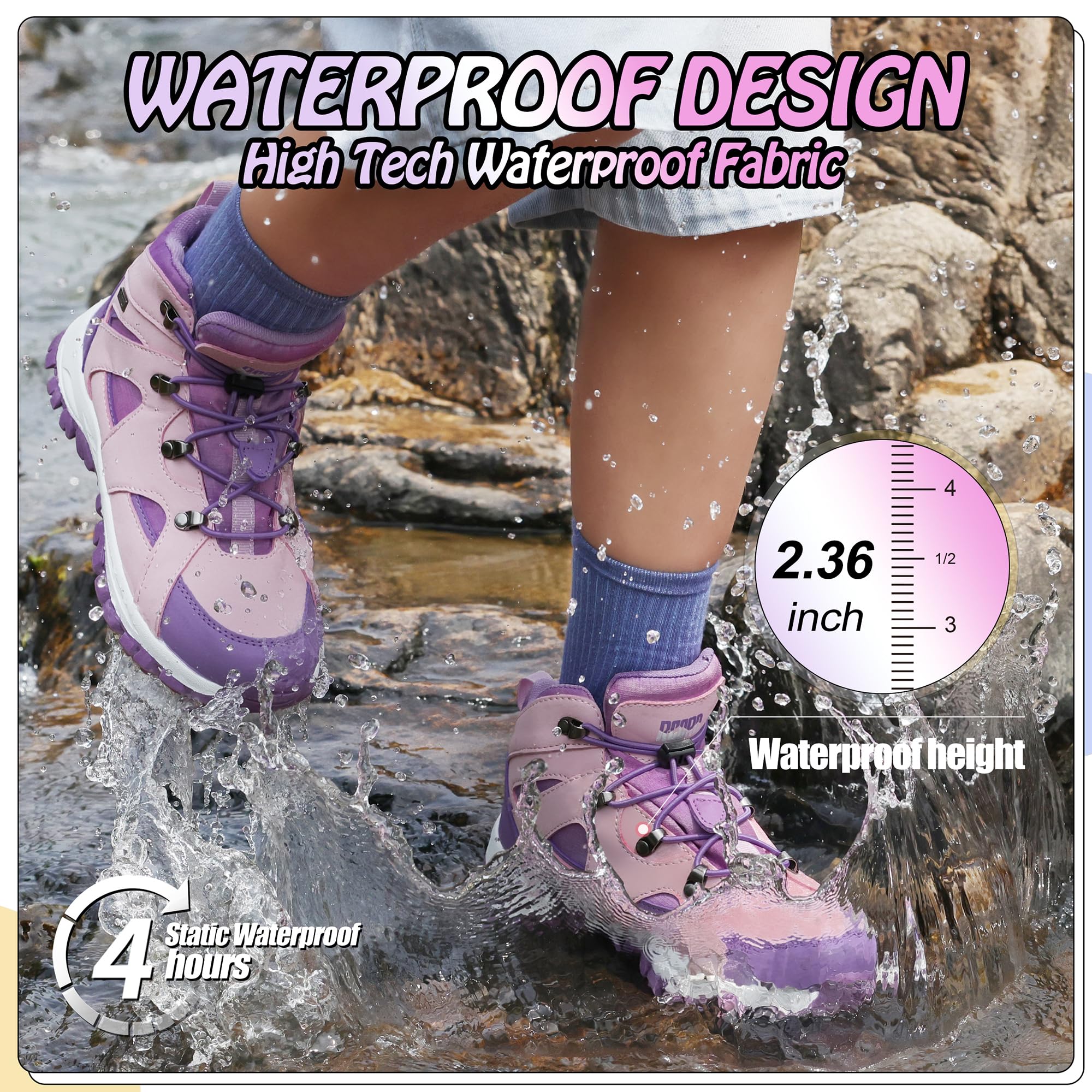 R CORD Girls Hiking Boots Kids Anti Collision Hiking Boots Non Slip Sneakers Outdoor Trekking Walking Climbing Running Sneakers Pink 4 Big Kid