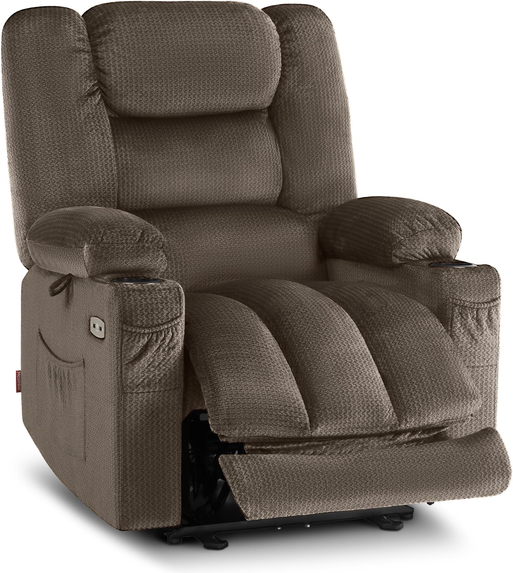 MCombo Electric Power Recliner Chair with Heat and Massage, USB Ports, Cup Holders, Reclining Chair for Living Room 6079 (Dark Brown)