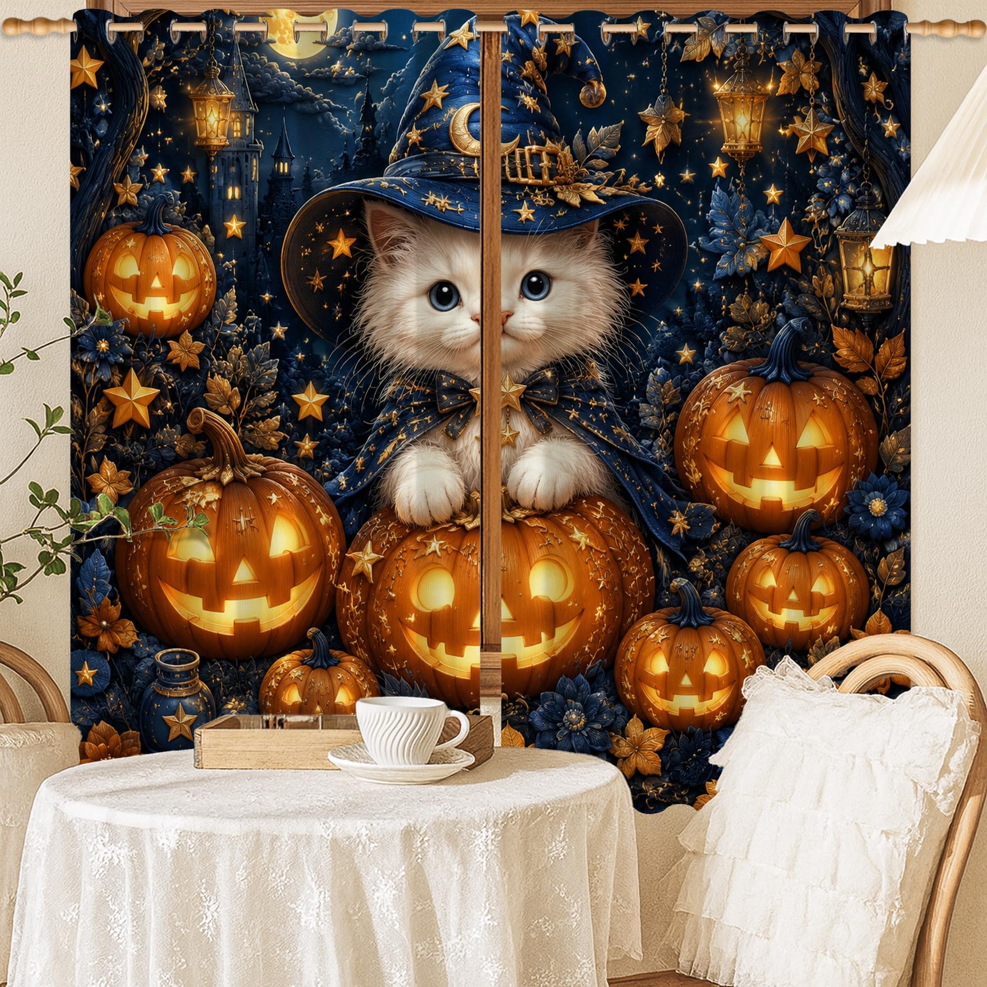 Rideaux occultants anti lumière motif chat pour chambre à coucher lumineuse