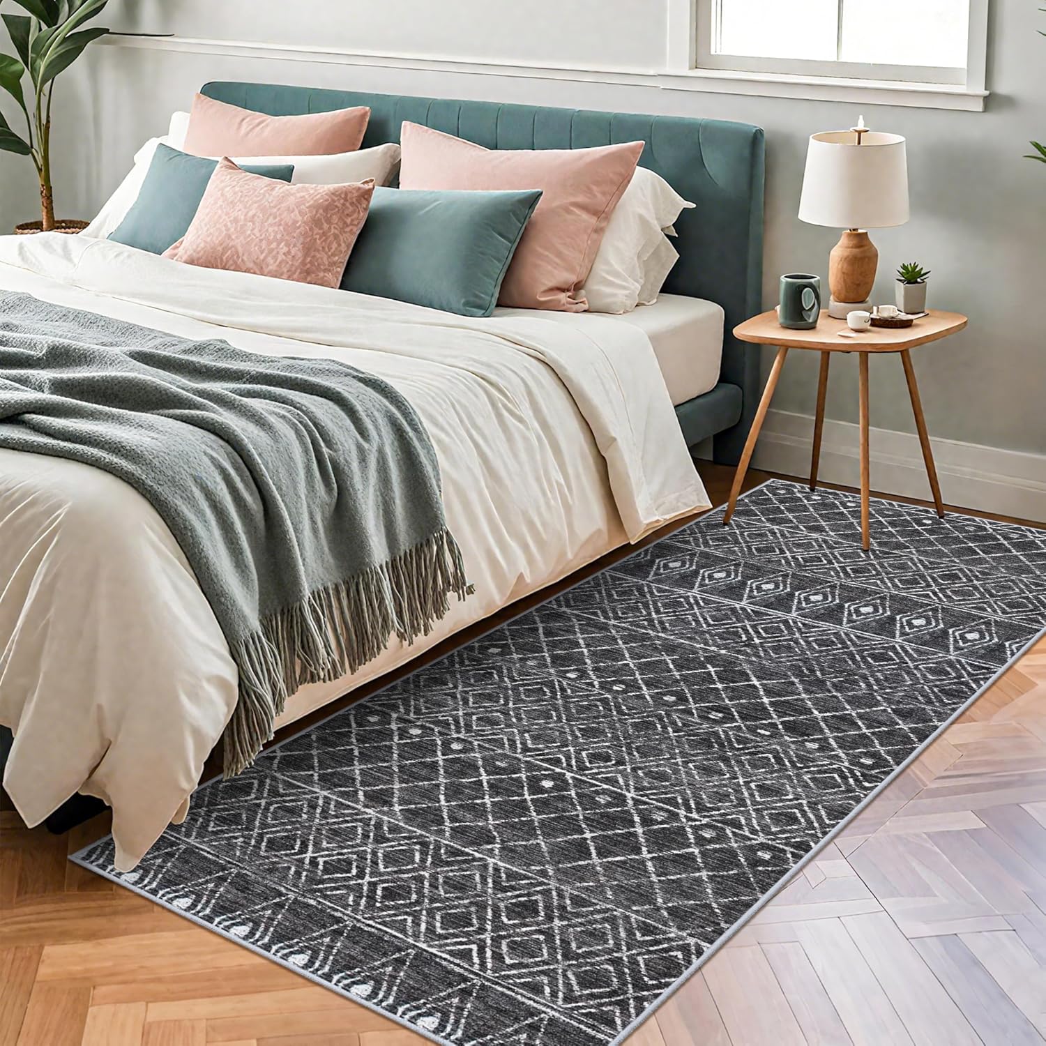 3x6 Moroccan Runner Rug Washable: Non Slip Pets Friendly Runners Black image 4