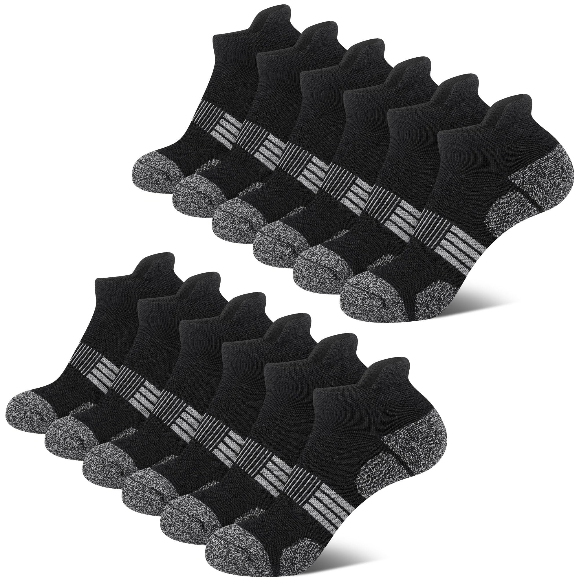 THATISHE Black Compression Running Socks for Women Thick Cushioned Ankle Athletic Low Cut Gift Socks 6 Pairs - Black