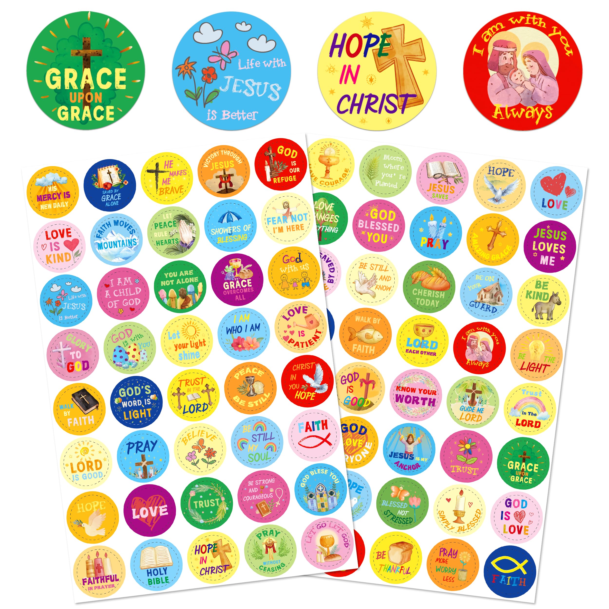 LINAYE 24 Sheets Christian Religious Stickers, 960PCS, 1", Inspirational Jesus Faith Stickers for Kids Adults, Waterproof Adhesive Bible Verse Decals for Scrapbooking, Planner, Envelope,Water Bottles