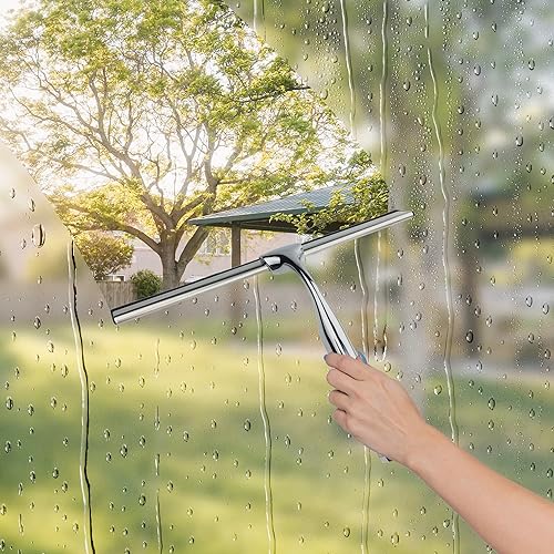 Miniatura 4 de Escobilla de goma para puerta de cristal de ducha con soporte, hoja de silicona de 10 pulgadas, mango cromado de acero inoxidable, para ventana de