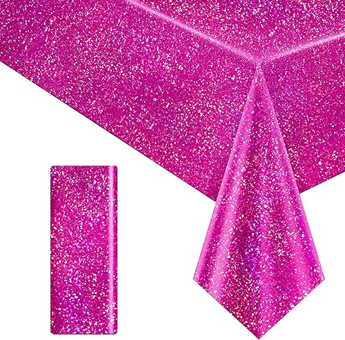 Miniatura 36 de 4 piezas de manteles holográficos láser morados iridiscentes brillantes, cubiertas de mesa de 40" x 108", manteles rectangulares desechables de