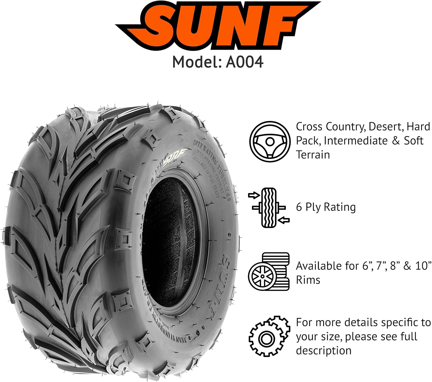 SunF 20x10-10 ATV UTV Muddy Sandy Tire 20x10x10 Mud Sand 6 PR A004 - PAIR of 2