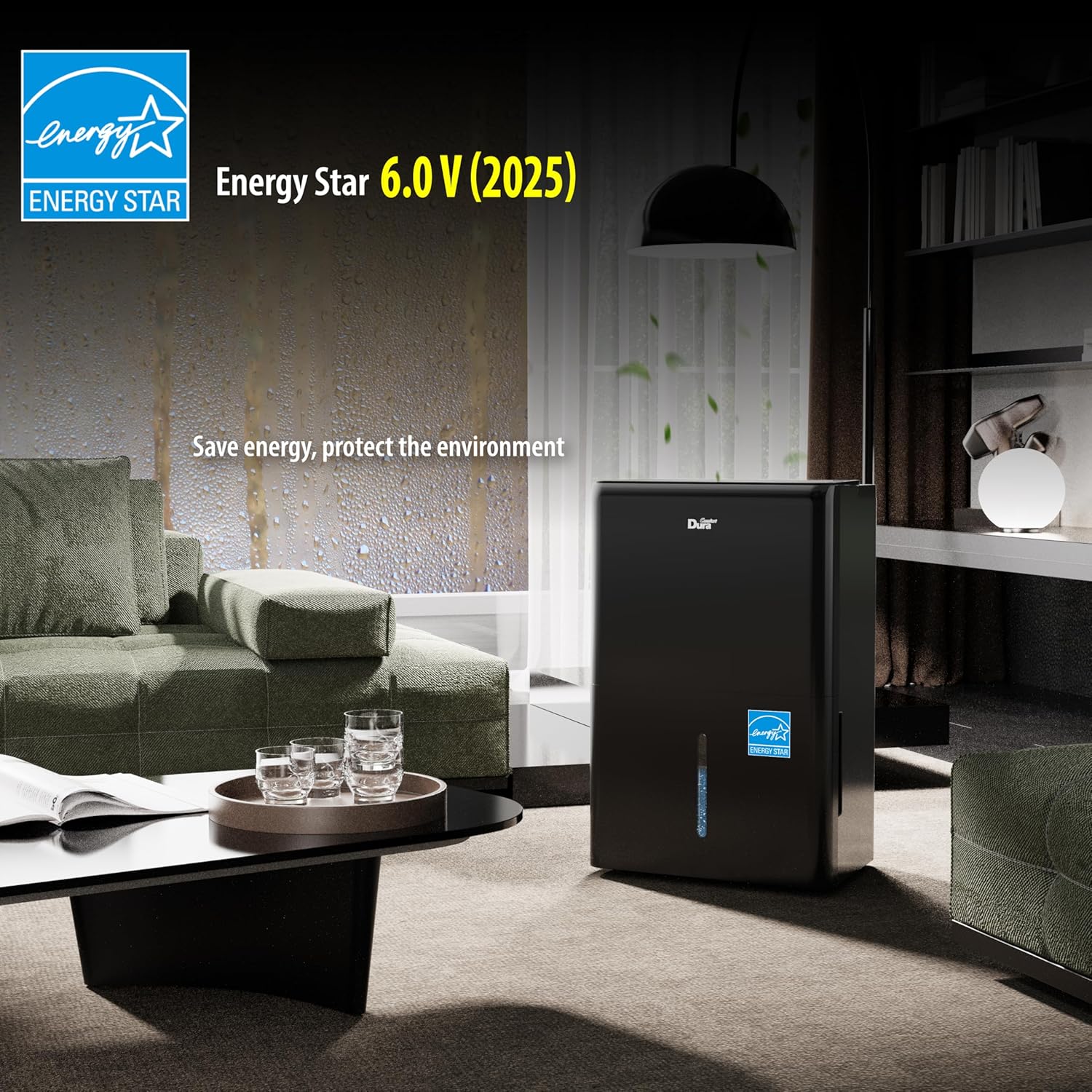 DuraComfort 50 Pint Dehumidifier, Built-in Pump, 4500 Sq Ft Coverage, Energy Star, Black