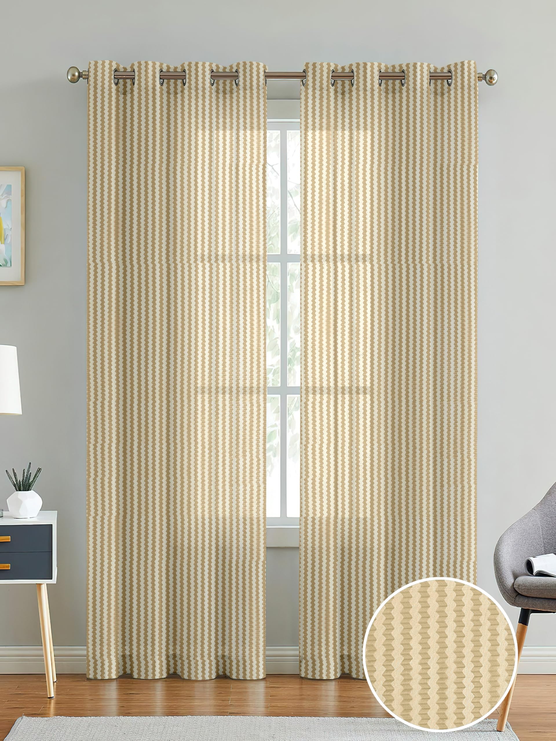 Cortina Polyster Linen Solid Sheer Curtain Set with Eyelet Rings Non Blackout Door Curtain - Set of 2 - Beige (B0CHM7Z2PC) Amazon Price History, Amazon Price Tracker