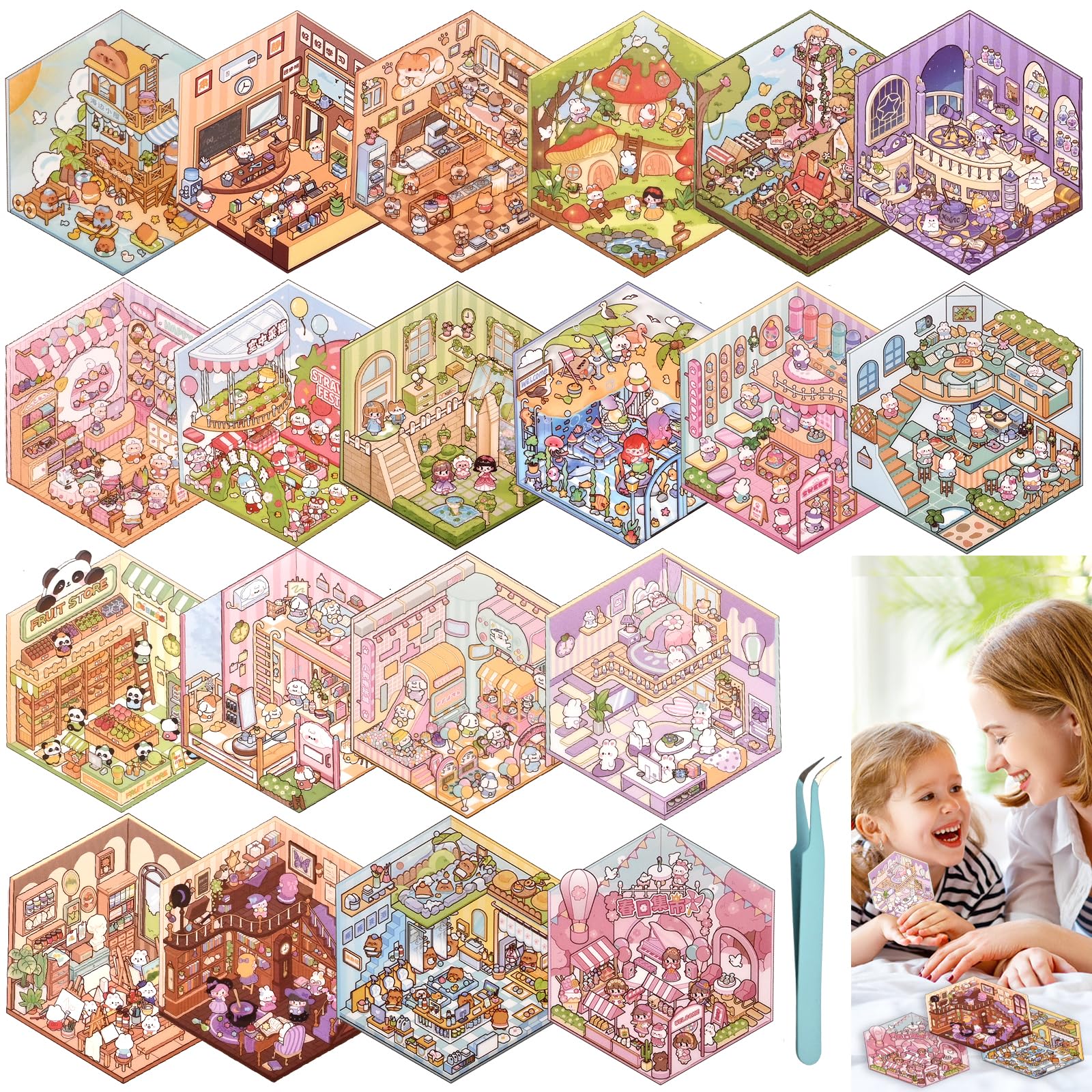 Miniature Scene Sticker Book, 50 Sheets Creative Scene Stickers for Adults,Scene Book