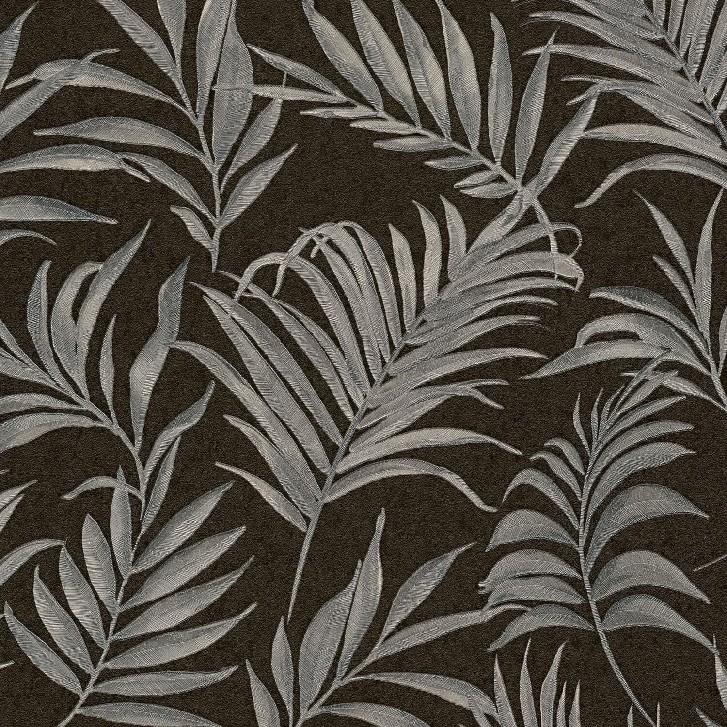 Papel pintado floral no tejido Profhome 791087-GU gris-platino de 5,33 m2