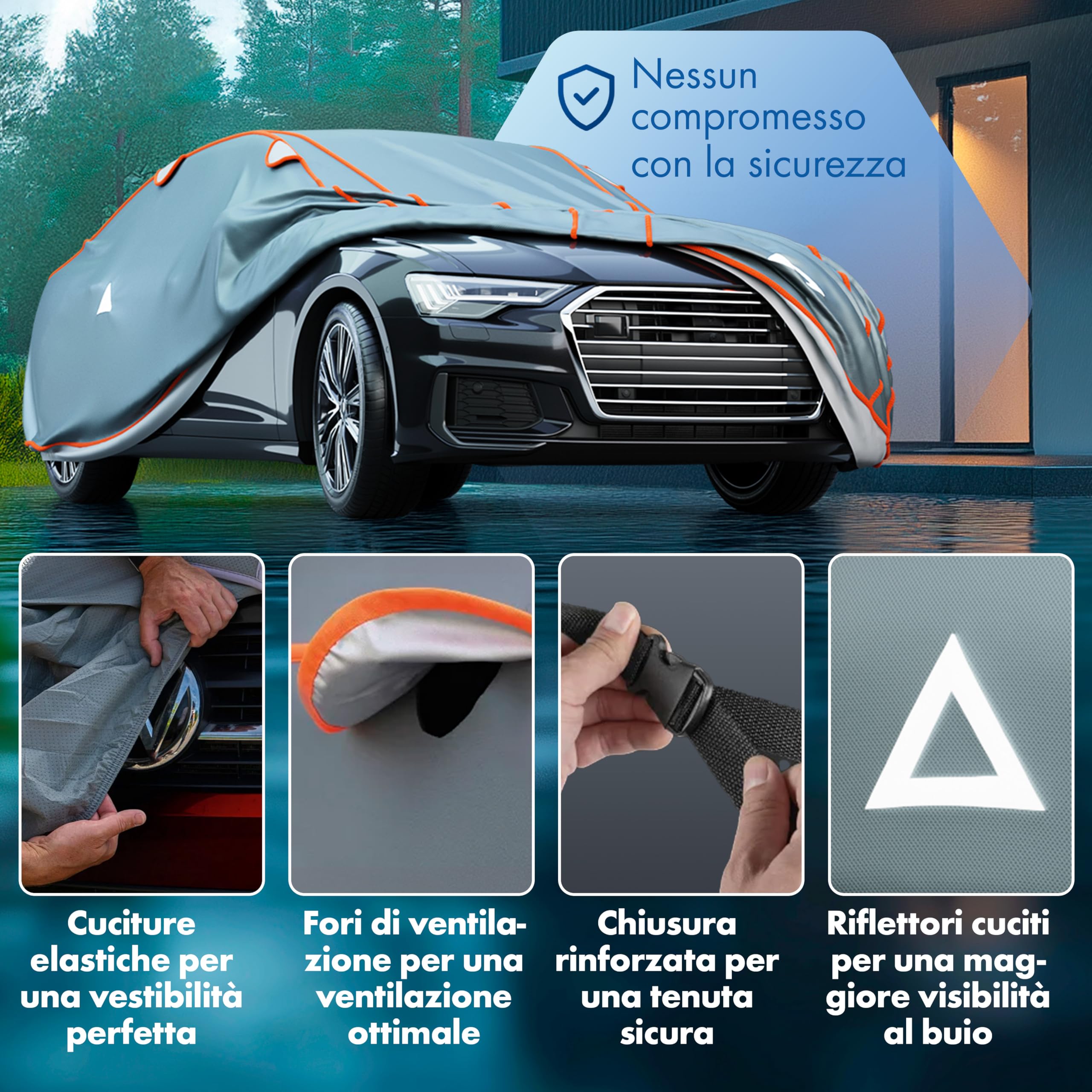 WALSER telo antigrandine per auto, telo antigrandine per furgone, certificato dal TÜV Austria* copertura antigrandine furgone Perma Protect Complete Misura 6 grigio