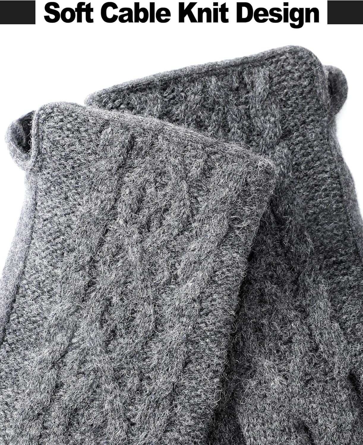 Shihanee Women's Winter Wool Gloves with Touchscreen Wool Plush Fleece Lined Cable Knit Gloves for Cold Weather - Image 4