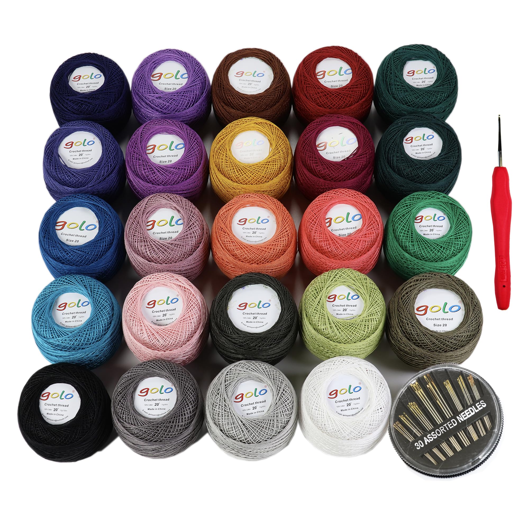 golo 24 Skeins Crochet Thread Size 20 10g x 24 Embroidery Thread Crochet Yarn for Hand Knitting 20-24-1
