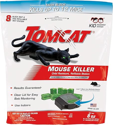 Tomcat Mouse Killer - Estación de cebo recargable para uso en interiores resistente a los niños 1 estación con 8 cebos Bag Tomcat Mouse Killer - Estación de cebo recargable para uso en interiores resistente a los niños 1 estación con 8 cebos Bag