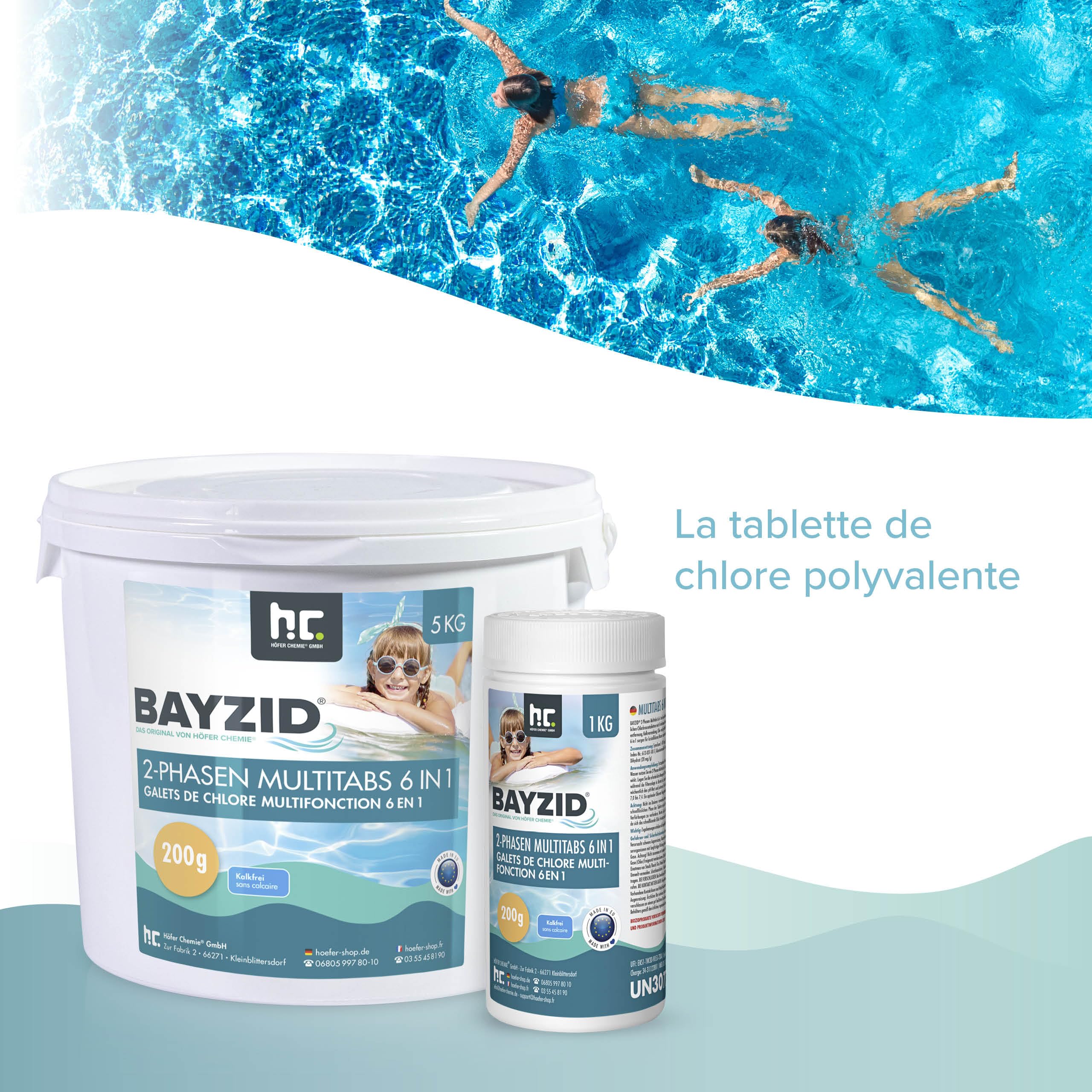 Höfer Chemie Galets de Chlore 1 x 5 kg pour Piscine à Dissolution Lente (200g) - Chlore Multifonction 6 en 1 pour Une Désinfection Régulière et Efficace