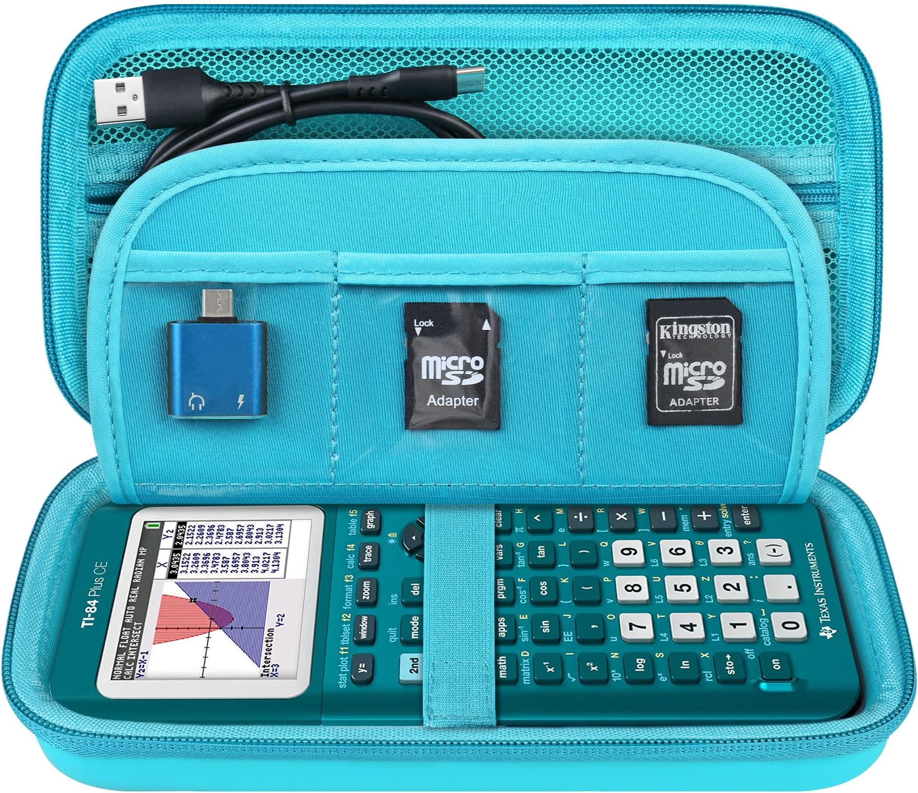 Elonbo Carrying Case for Texas Instruments TI-84 Plus CE/TI-84 Plus/TI-83 Plus/TI-83 Plus CE Color Graphing Calculator, Extra Mesh Pocket Fits Charging Cable Charger Manual, Green