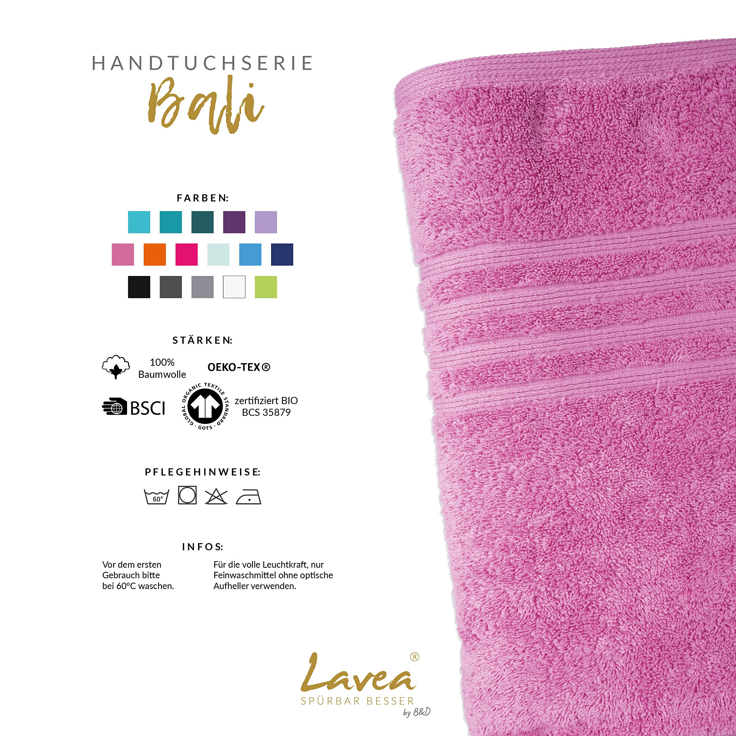 Lavea® 1 Toalla de Sauna XXL 80x220 cm in Rizo de Algodón Orgánico 100% Suave y Absorbente, para Casa, Hotel y SPA – Ideal también como Toallas de Ducha – Violeta