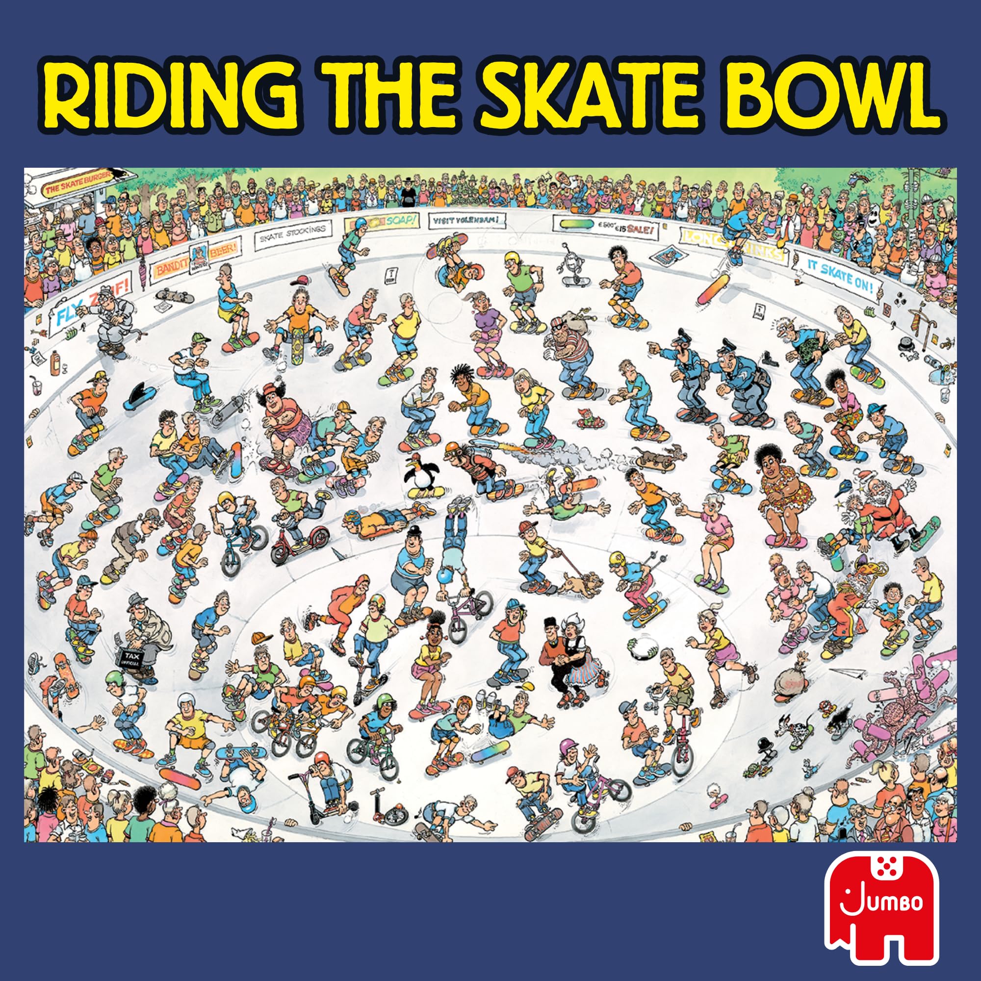 Jumbo Jan Van Haasteren Riding the Skate Bowl, 1000-Piece Adults Comic Puzzle, Large Jigsaw Puzzle for Adults - Image 2
