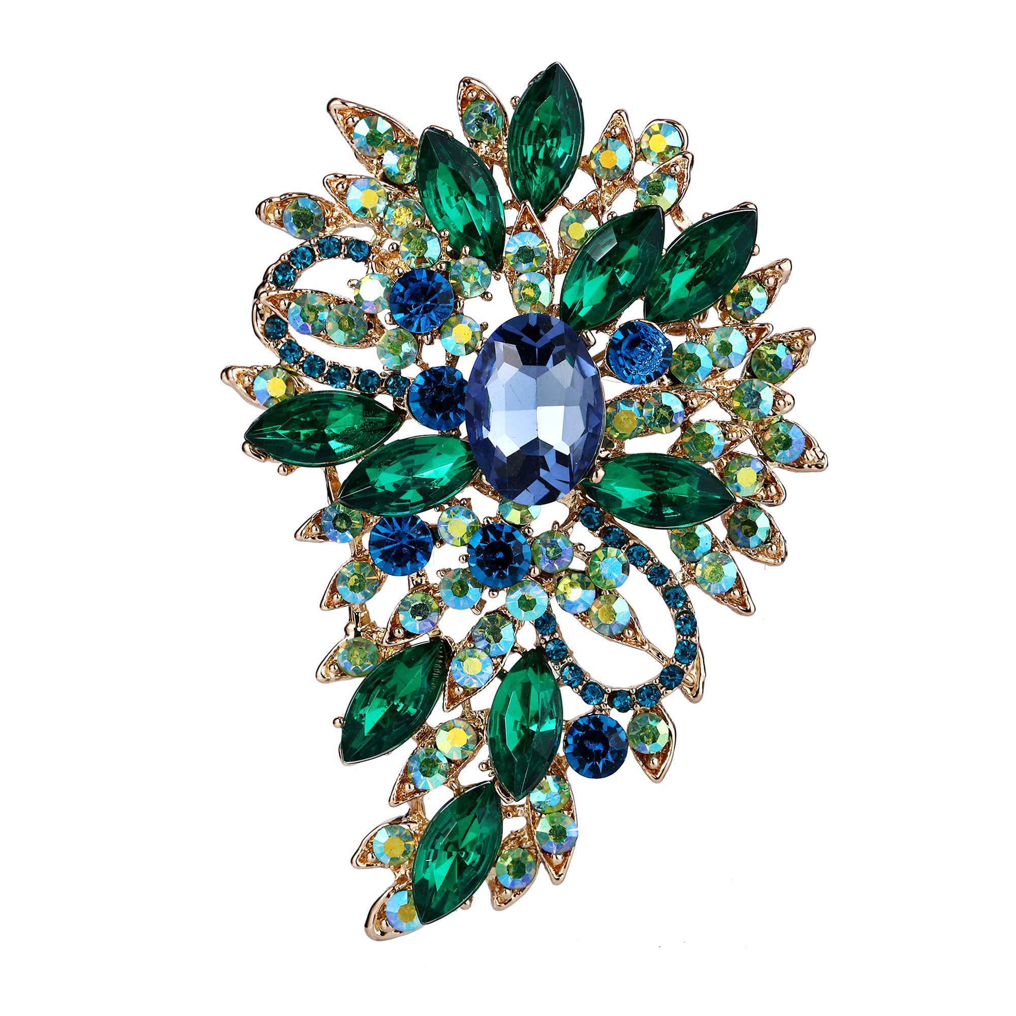 EVER FAITH Women's Austrian Crystal Wedding Flower Leaf Bouquet Brooch