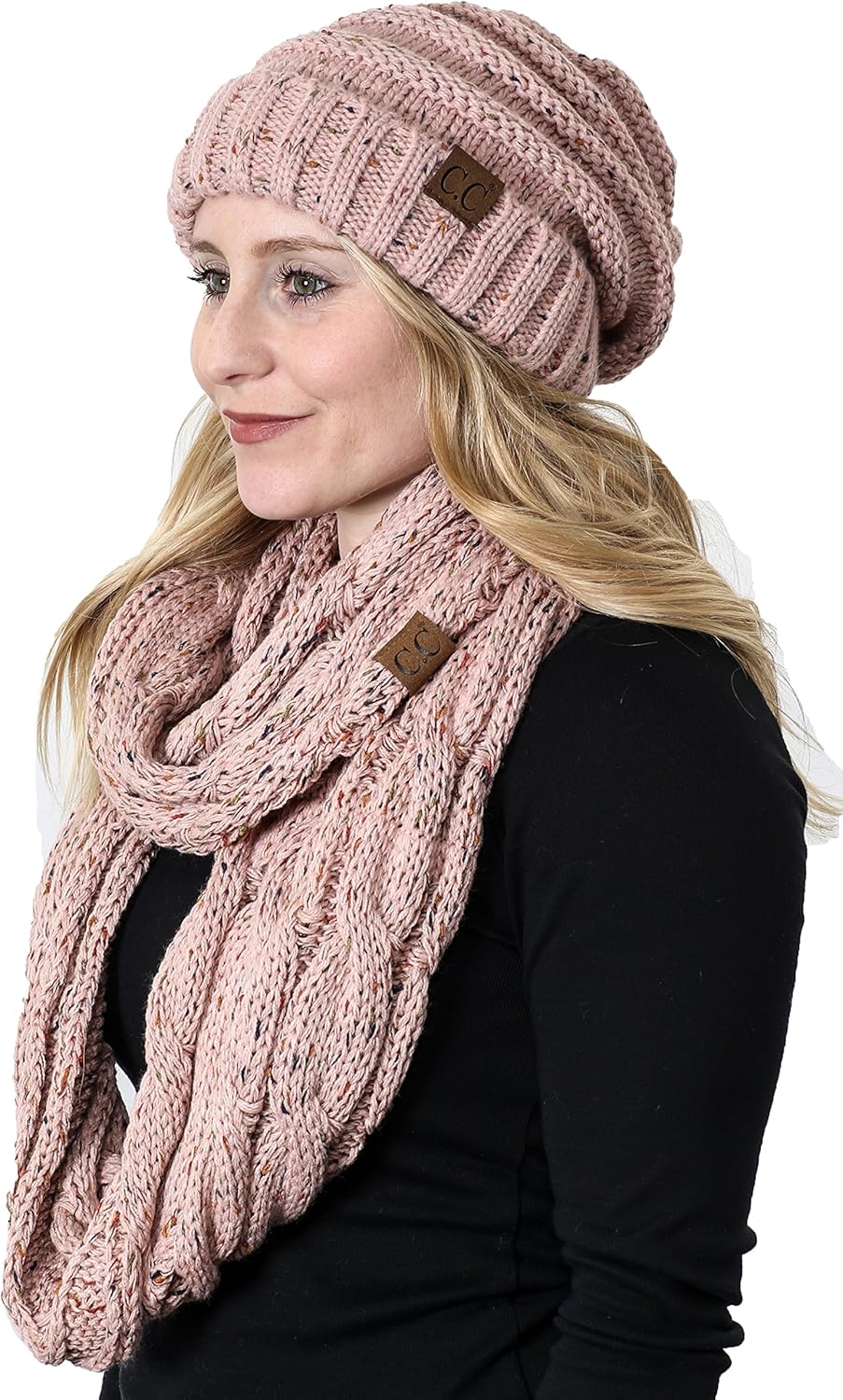 Funky Junque Matching 2 Pack: Oversized Beanie & Infinity Scarf - Confetti Indi Pink