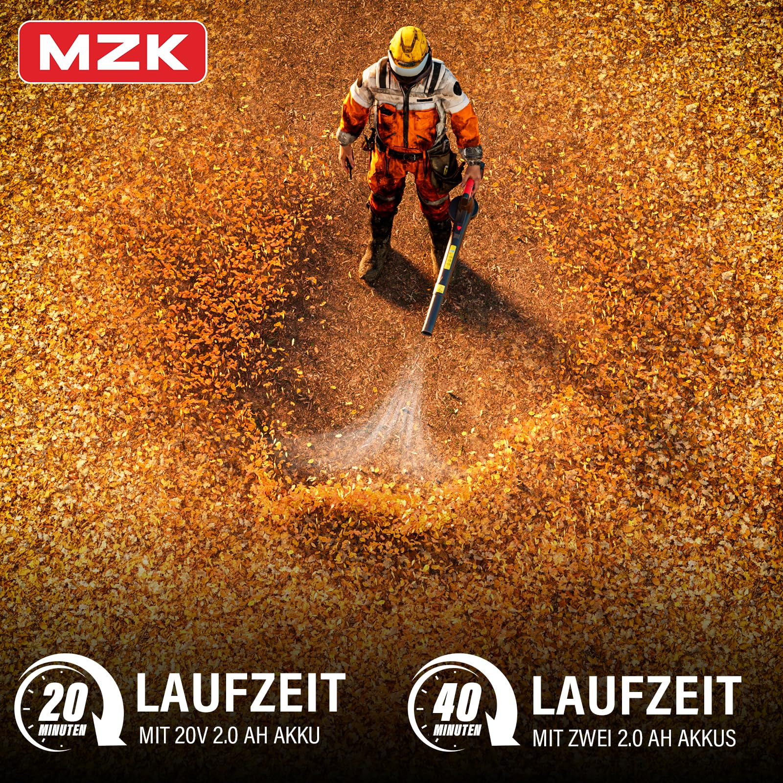 MZK 20V Akku-Laubbläser, 210 km/h & 770 m³/h Laubgebläse, Ultra-Leichter Laubpuster für Garten & Terrasse (Inkl. 2X 2.0Ah Akkus & Ladegerät)