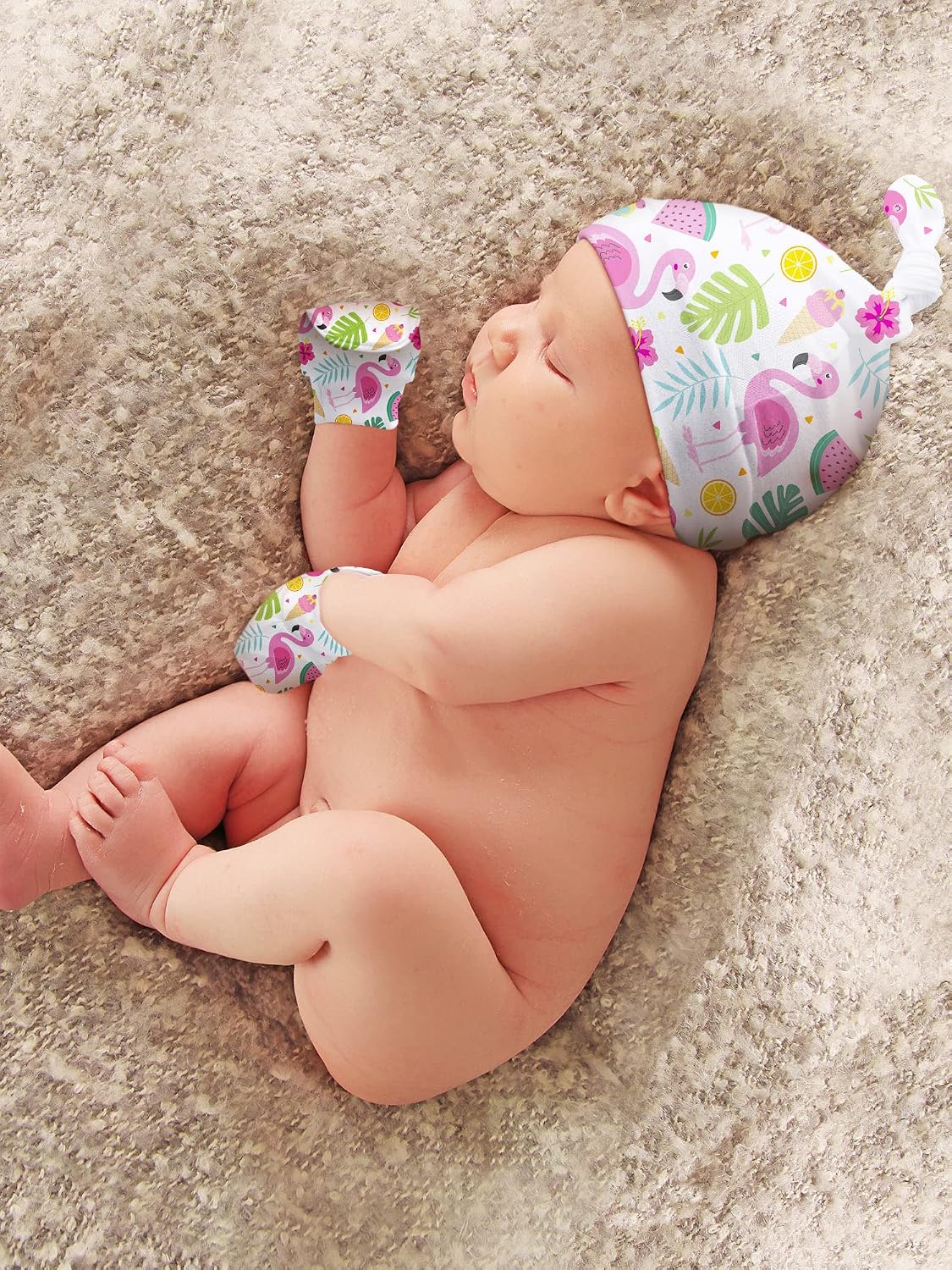 Newborn Baby Hats Mittens Set Blank Sublimation Infant Baby Hats White Newborn Beanie Soft Mittens for 0-12 Months (15)