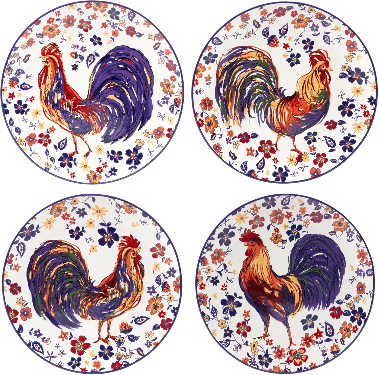 Certified International Morning Rooster 11" Dinner Plates,Set of 4