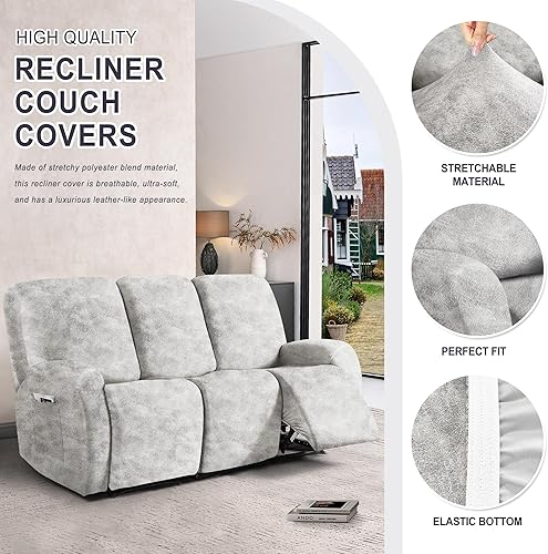 Miniatura 60 de Fundas para sillas reclinables con aspecto de cuero, funda elástica de 4 piezas, funda suave para silla reclinable, protector de muebles lavable