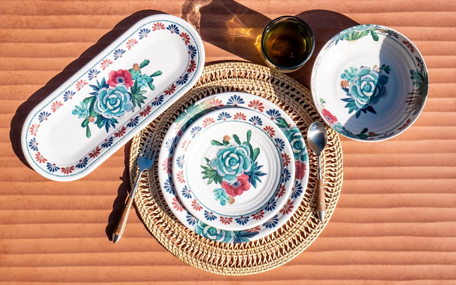 Desert Succulent NewWave Melamine Low Bowl - Cream - 8" - Set of 6