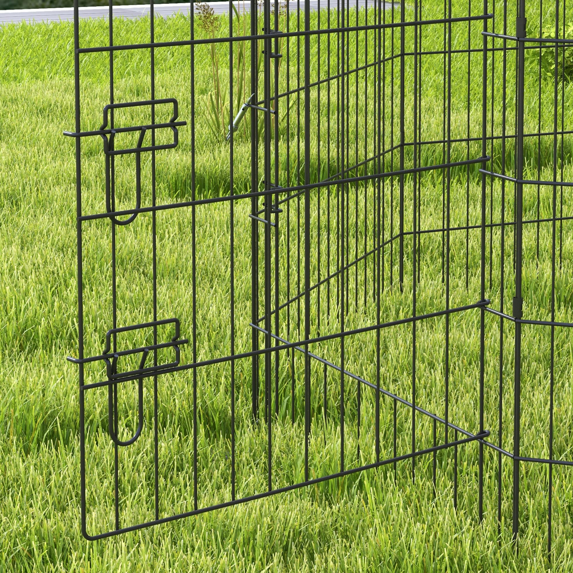 PawHut Parco recinto modulabile per Cani Conigli roditori Recinzione per Piccoli Animali Interni ed Esterni Pieghevole 1 Porta 8 Pannelli in Filo Metallico Porta bloccabile 61 x 91 cm Nero