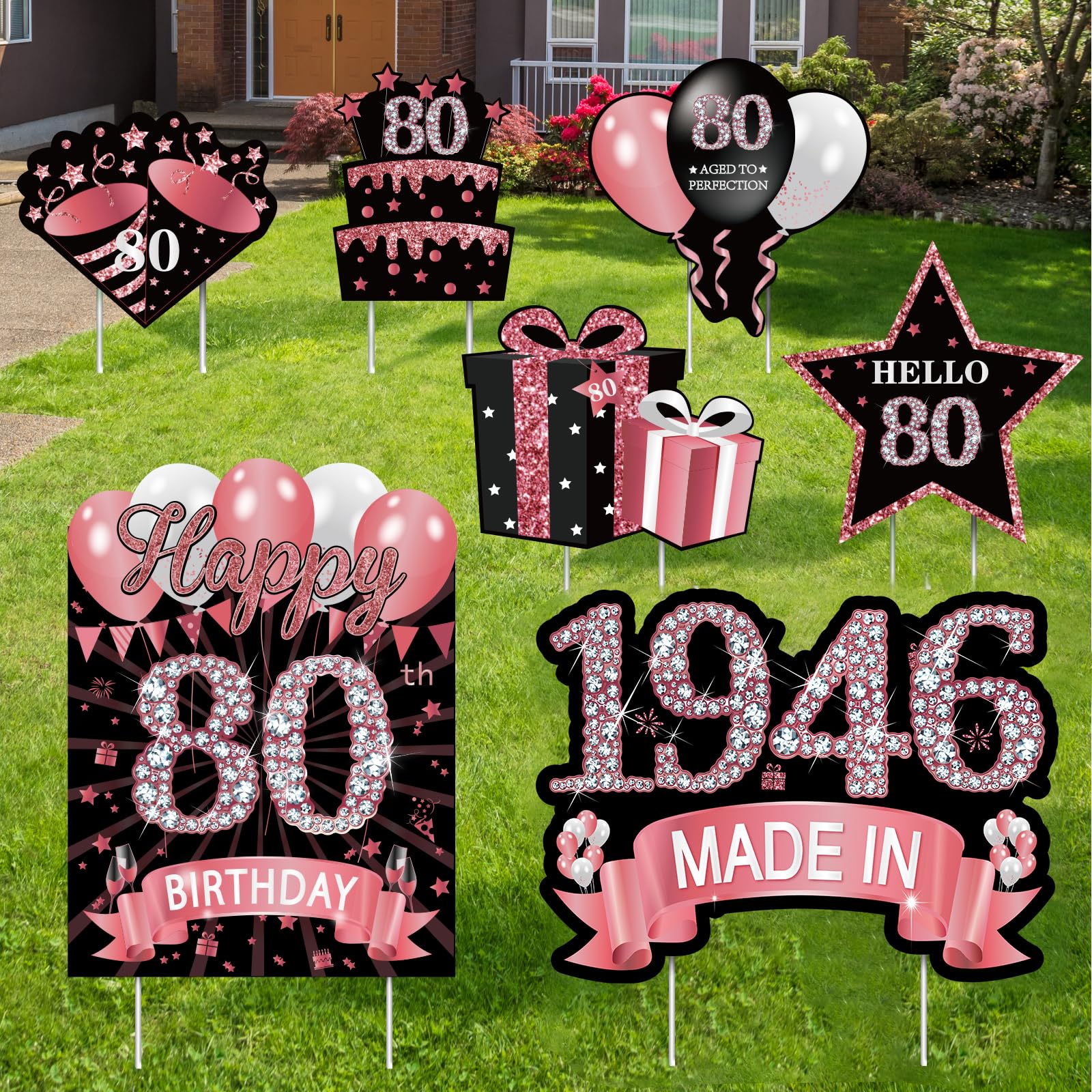 MOORAY 7Pcs Rose Gold Yard Sign Set