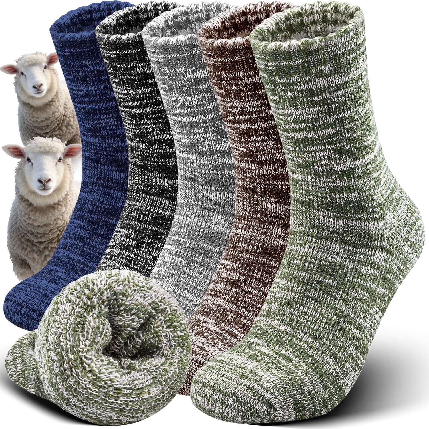 5 Pairs Thick Wool Socks Mens, Warm Winter Fuzzy Socks,Soft Wool Hiking Socks Men Moisture Wicking Boot Socks