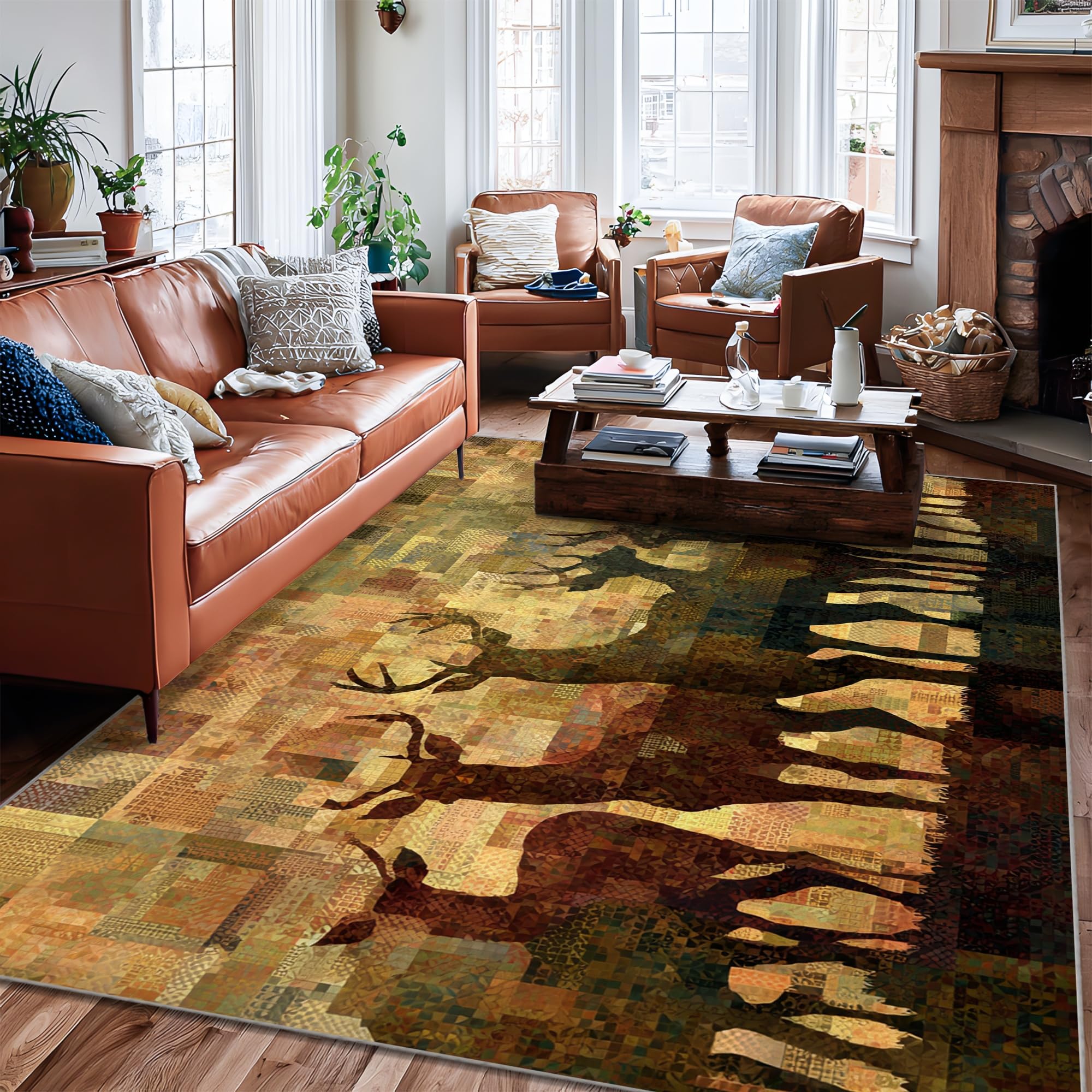 Tapis de salon motif cerf avec bordure de haute qualité