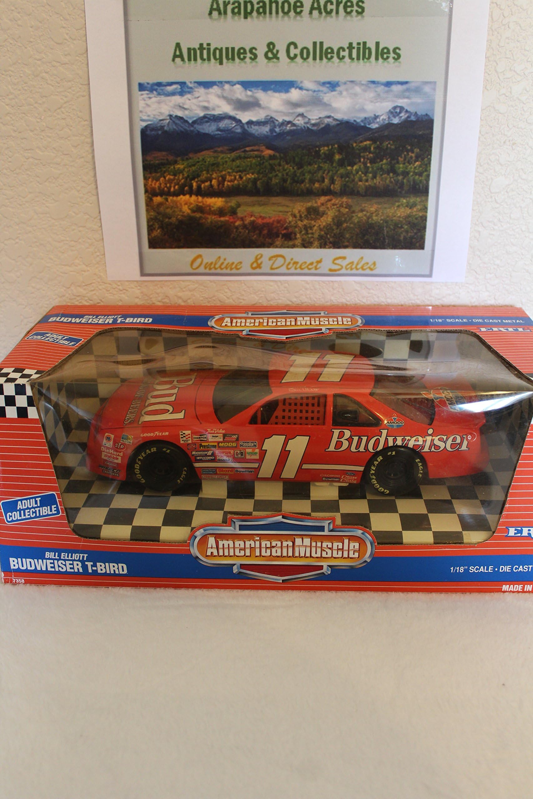 ERTL #7358 American Muscle Nascar Bill Elliott #11 Budweiser T-bird 1/18 Scale Diecast