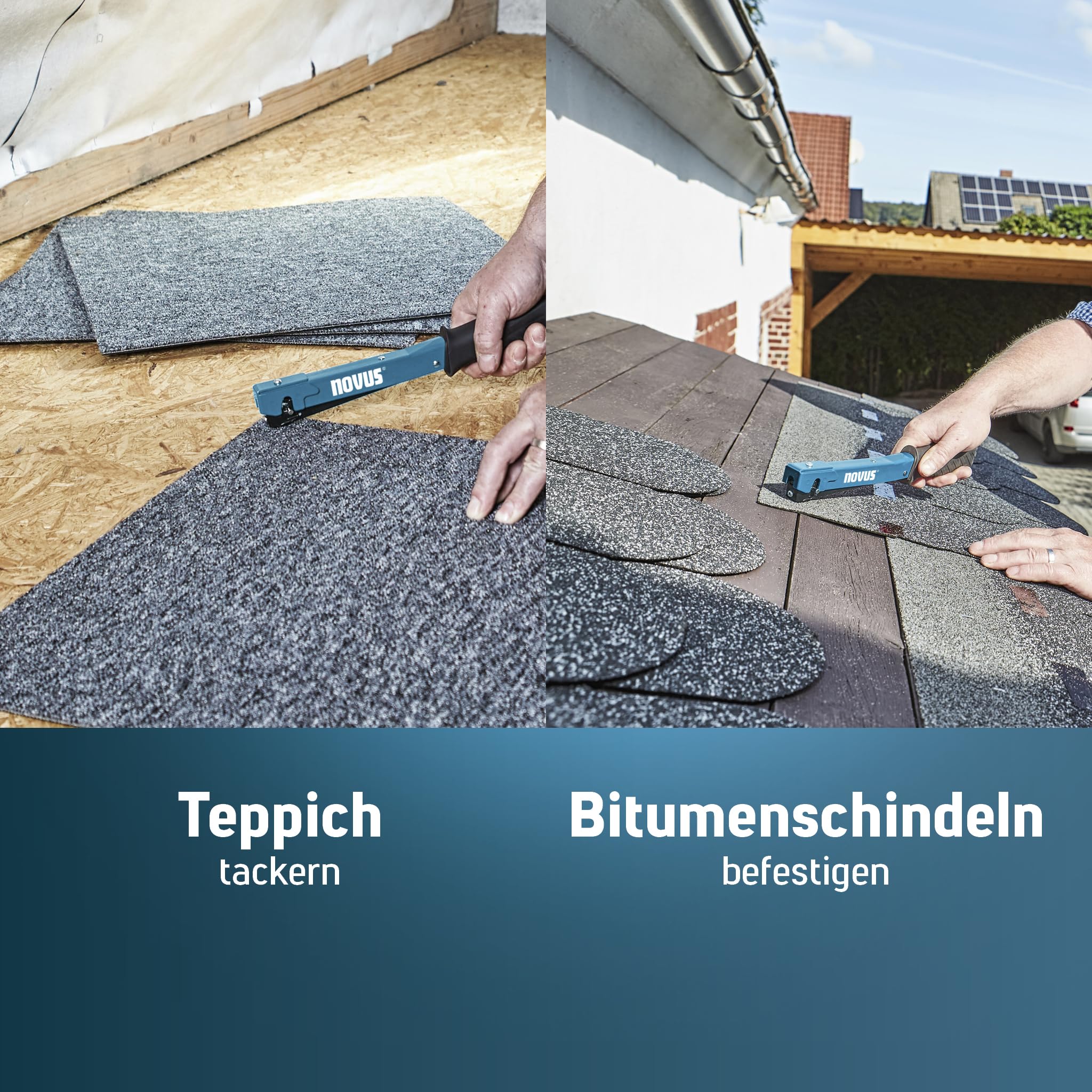 NOVUS TOOLS Hammertacker J-022 Set mit 5000 Klammern │ Leichter, robuster Schlagtacker aus Vollmetall mit Soft-Griff und Schnellladesystem │ Für Feindrahtklammern Typ 37 von 4-6 mm