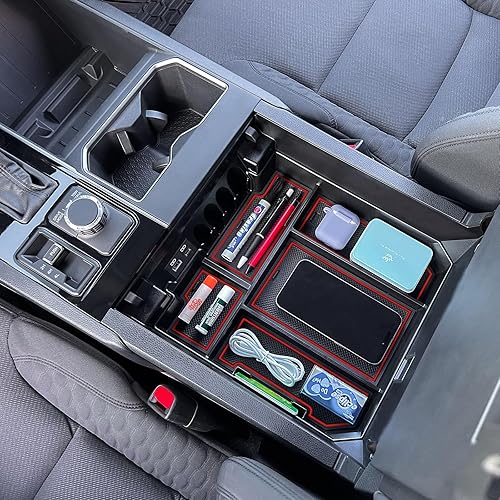 Miniatura 6 de TOPINSTALL Bandeja de consola central de tamaño completo color rojo compatible con Toyota Tundra 2022-2024 y Sequoia Accessories 2023 Organizador de