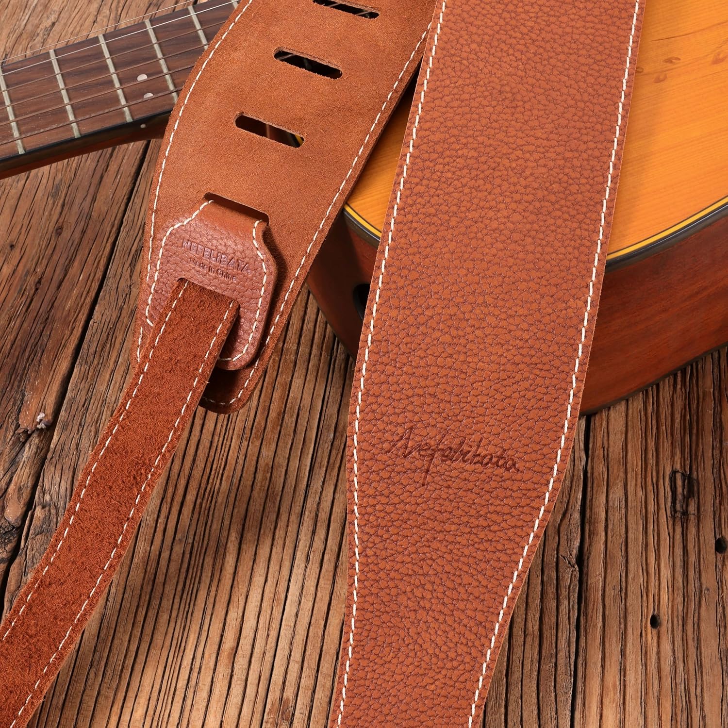 Nefelibata Guitar Strap, 3-inch Wide Full Grain Leather, Lightweight and Soft for Men and Women for Acoustic, Bass and Electric Guitar