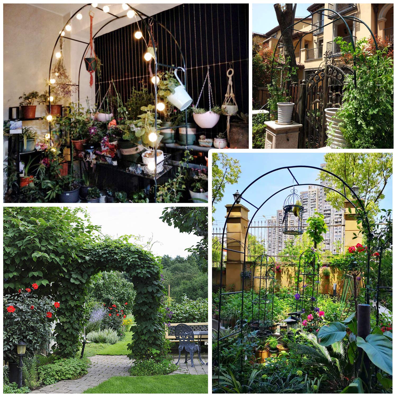 Metal Garden Arch, 2.4M Garden Archway Traliccio in Acciaio Verniciato a Polvere per Piante Rose di Supporto Arrampicata Arco Decorazione del Giardino (Verde Scuro)