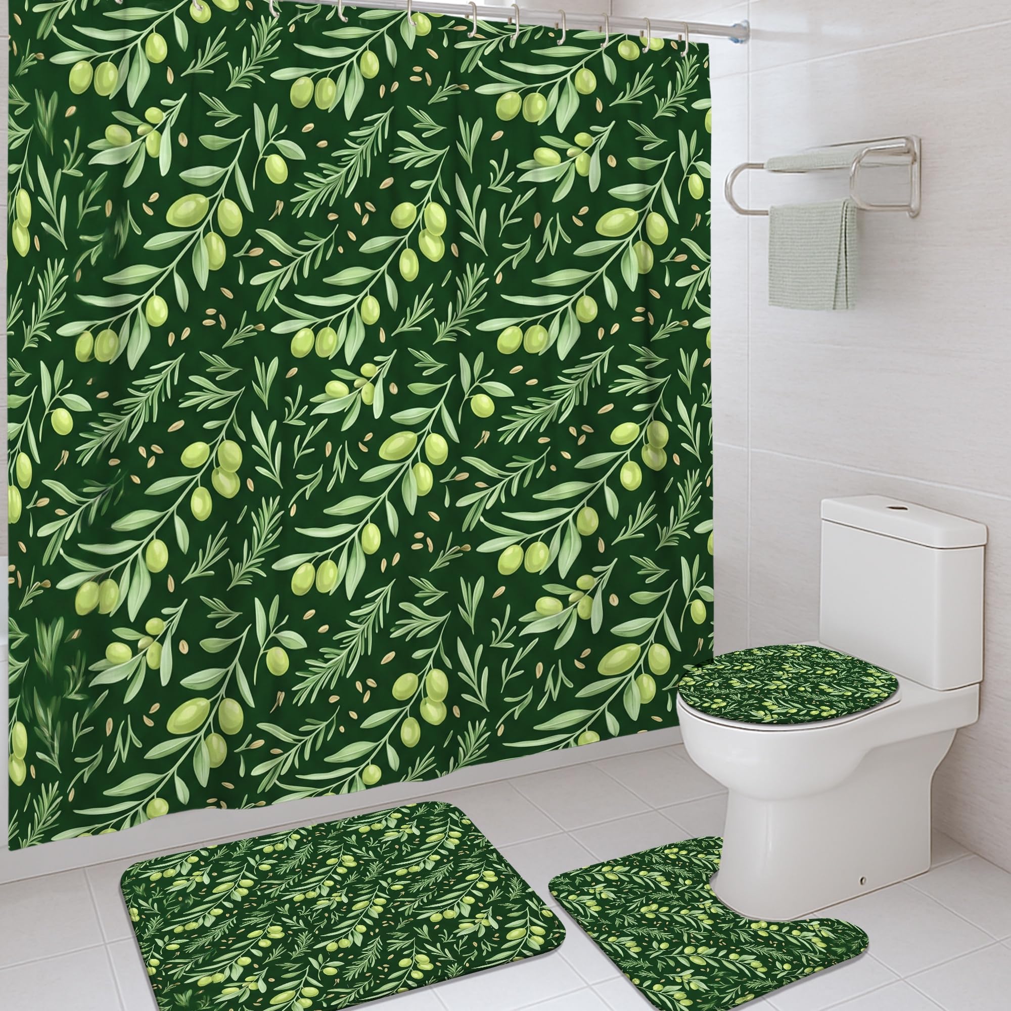 Ensemble douche motif olive pour créer une ambiance spa botanique en dortoir et maison
