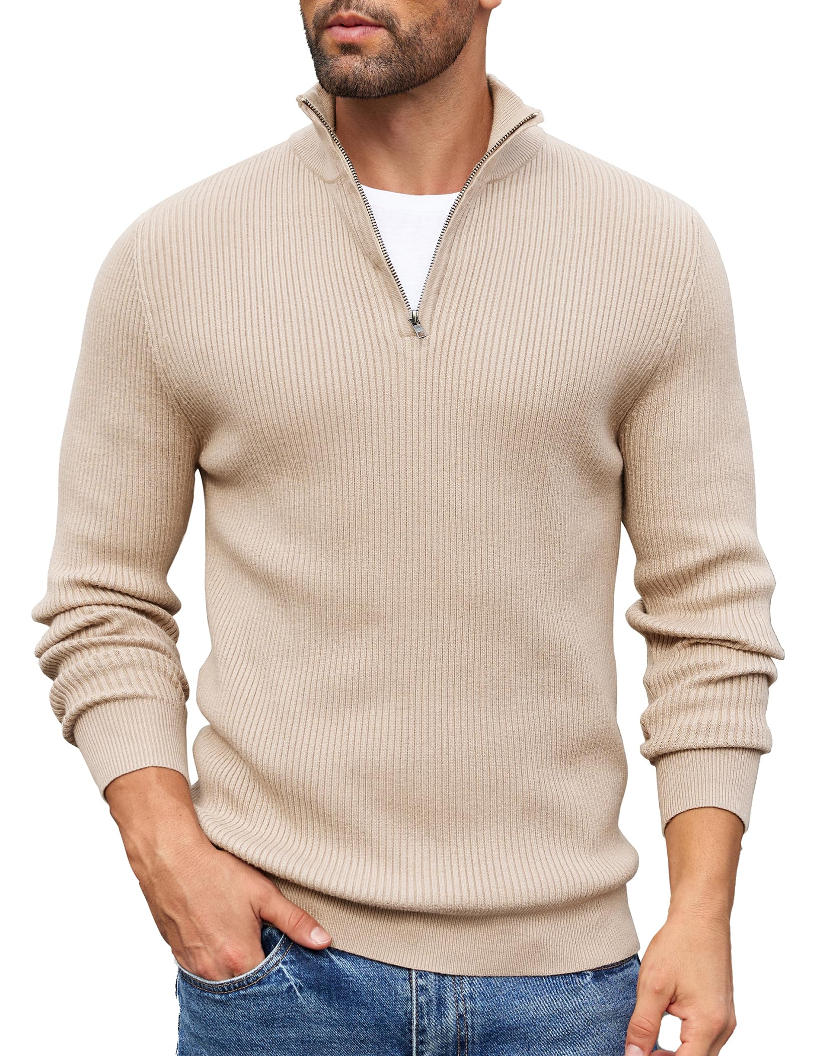COOFANDY Men's Quarter Zip Sweaters Slim Fit Mock Neck Pullover Sweater ...