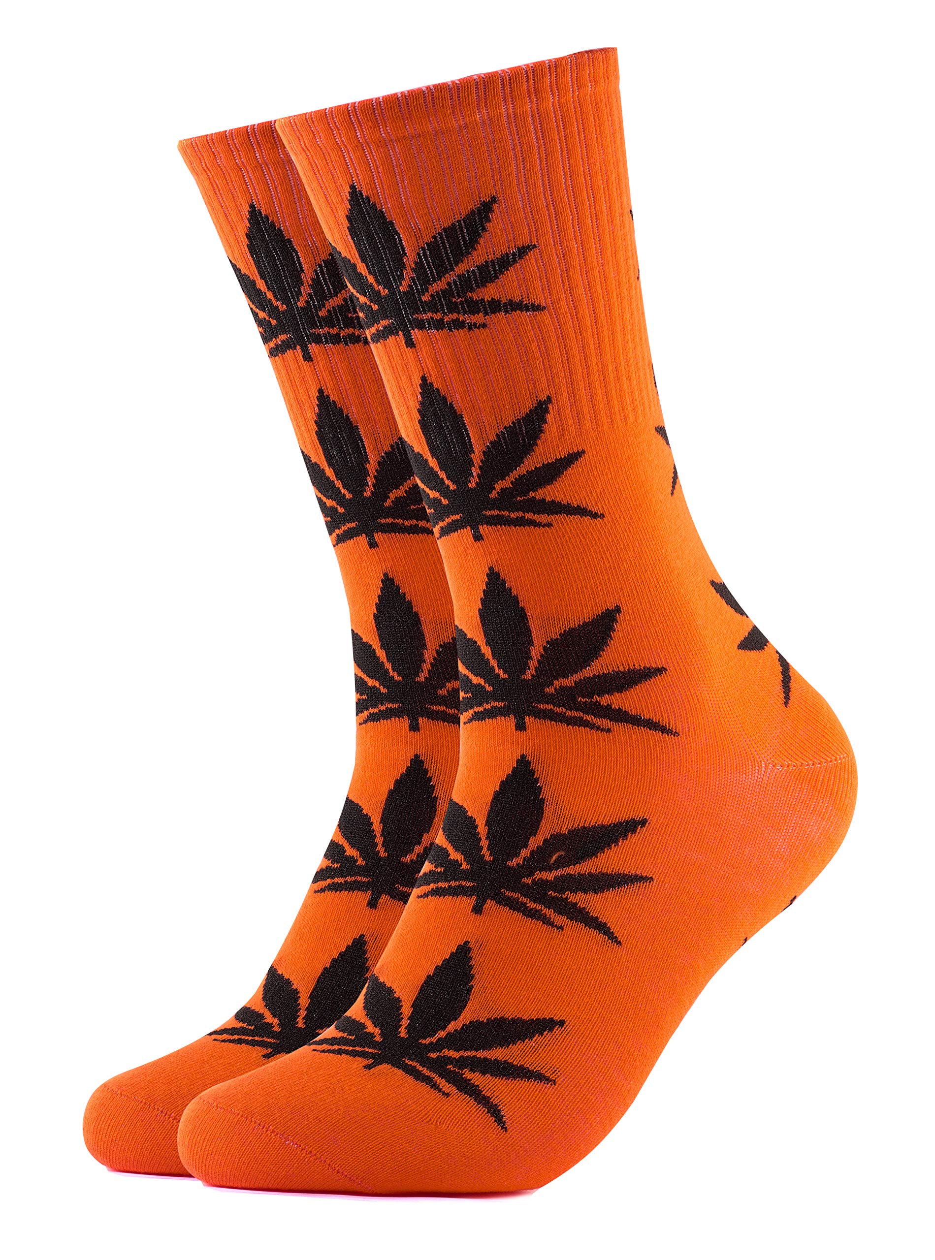 Weed Socks Marijuana Design Orange with Black Leaves