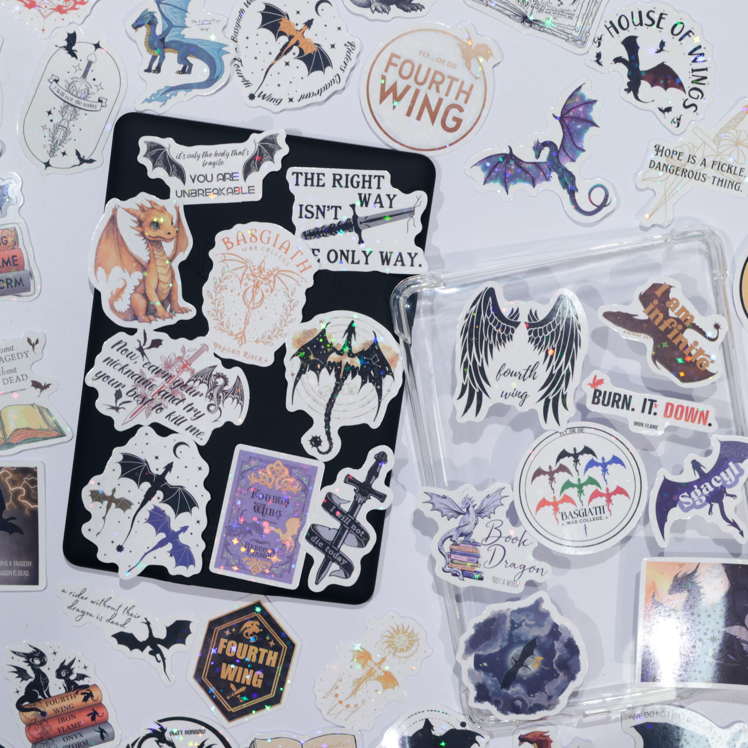 BAMAYSELF 120Pcs Fourth Cartoon Wing Stickers Pack for Kindle, Cool Dragon Rider Holographic Stickers Waterproof Vinyl Glitter Stickers Decal for Teen Adult Girl Water Bottle Skateboard Notebook Phone