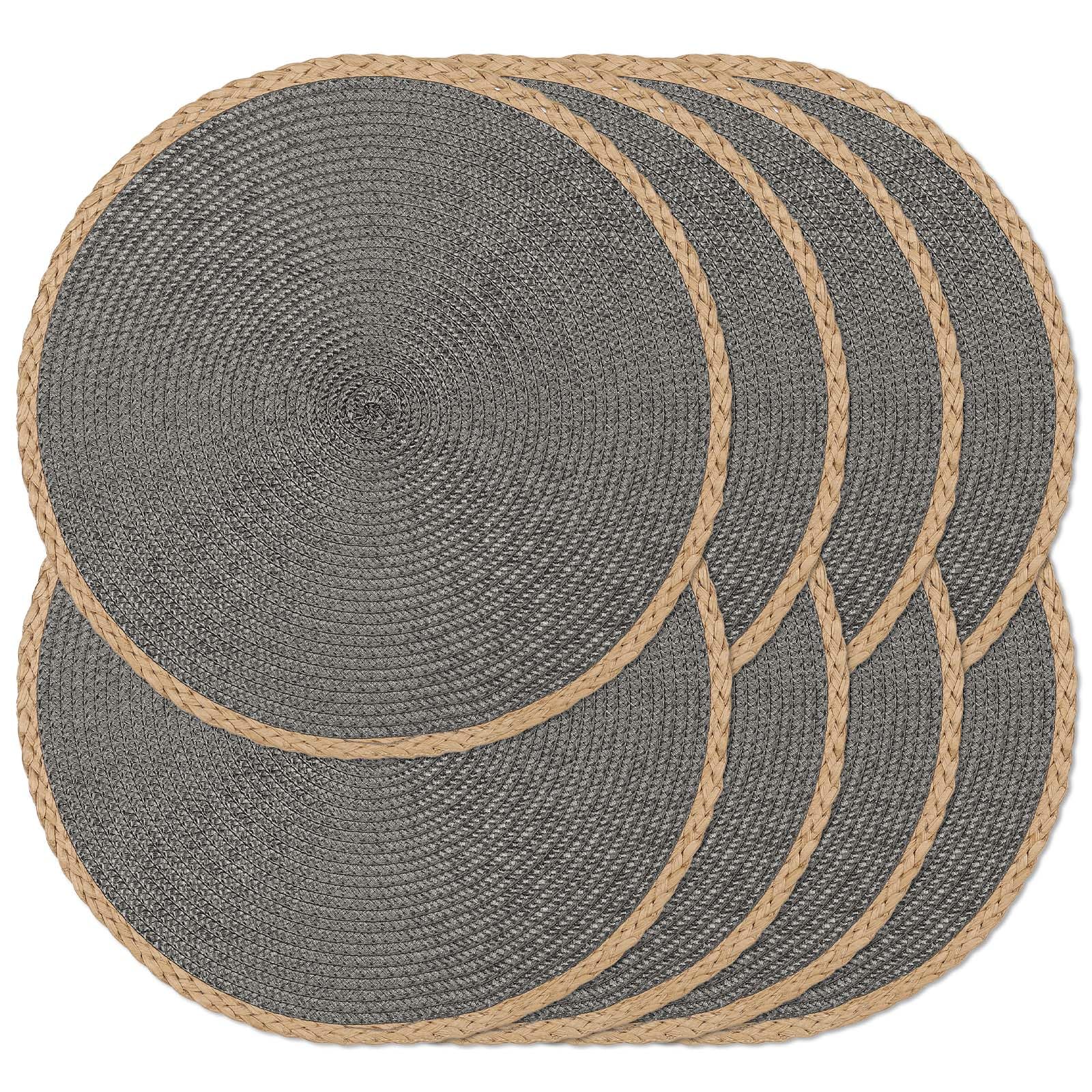 Noctiflorous Round Placemats Set of 8, 15 Inch Braided Hand Woven Table Mats, Heat Resistant Non-Slip Wipeable Thin Edge Place Mats for Kitchen Dining Indoor Outdoor Use(Grey, 8) — image 1