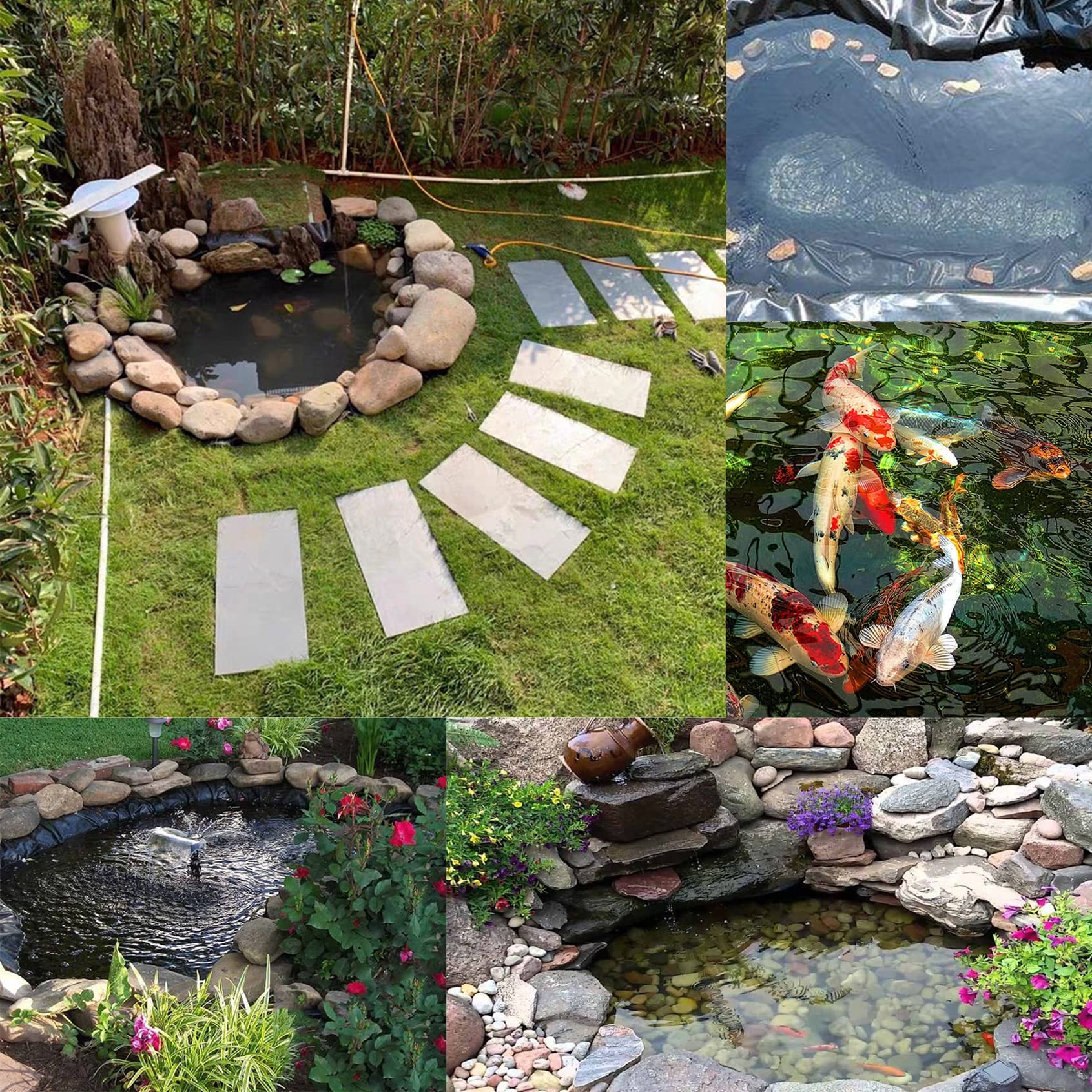 ZYFA Pond Liner HDPE Pond Skins Flexible Rubber Easy Cutting for Fish Ponds,Water Garden,Koi Pond,Waterfall, Fountain and Streams Fountains (Color : 0.2mm/8 Mil, Battery *1 : 2x8m/6x26ft)