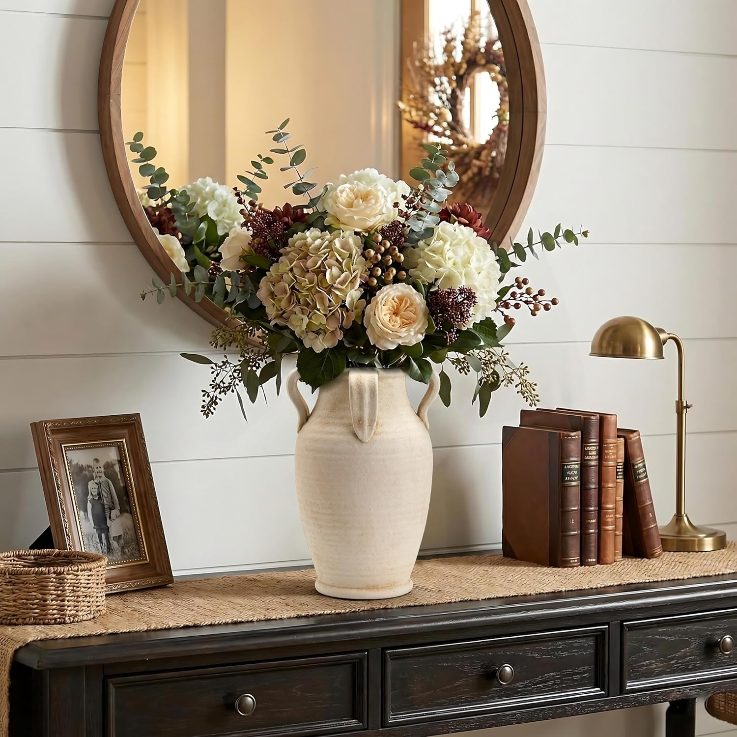 Emotionally Grounded Vase, Vaseking Large Ceramic Rustic Vase with 4 Handles, 10.83 inch Minimalist Decorative Farmhouse Tall Vases for Home Decor, Living Room, Enterway, Table Decoration, White - Image 4